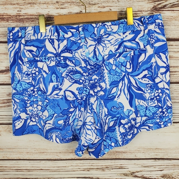 Lilly Pulitzer Womens Sz 12 Callahan Knit Blue Tang Flocking Fabulous 5" Shorts - Picture 6 of 11